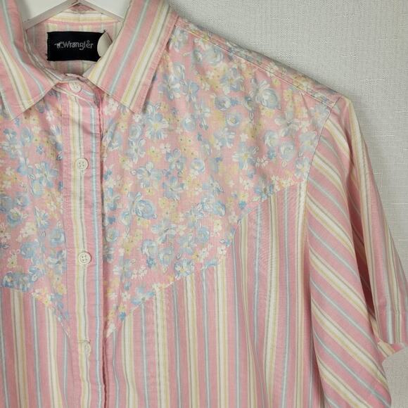 4/$20 VTG Wrangler Pink Stripes Floral Western Shirt - Size M - Picture 3 of 5